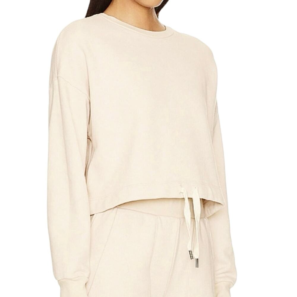 NSF Zuma Drawstring-Waist Cropped Crew Sweatshirt Cream Naturale - Sz L - NWT